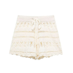 Long Sleeved Crochet Top + Shorts Set