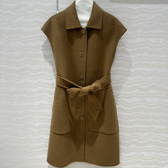 Solid Single Breasted Sleeveless Long Jacket