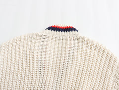 Knit V-Neck Pocket Color Block Cardigan