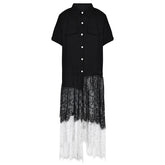 Pre Order: Black Button Down Lace Pleated Dress