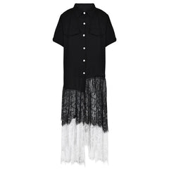 Pre Order: Black Button Down Lace Pleated Dress
