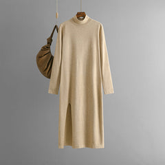 Solid Long Sleeve Slit Knitted Dress