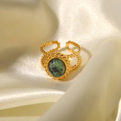 Vintage Gold-Plated Oval Rhinestone Adjustable Ring