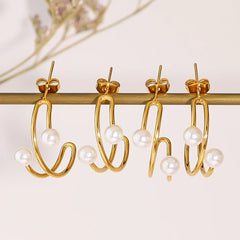 Pearl Irregular C-Shaped Earrings