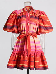 Watercolor Orange Puff Mini Dress