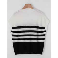 Striped Knitted Round Neck Short Sleeve Loose Top