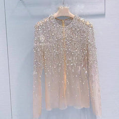 Sequined Mesh Cover Shirt