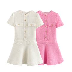 Round Neck Woolen Short Sleeve Dress