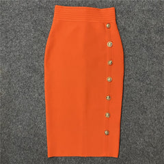 Solid Single Row Button Bandage Skirt