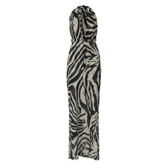 Patchwork V-Neck Backless Lace Up Maxi Dress