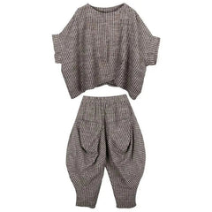Stripe Short Sleeve Loose Top + Knickerbocker Pants Set