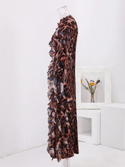 Vintage Leopard Print Pleated Dress