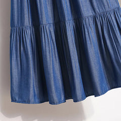 Patchwork Denim Pleated A-Line Skirt