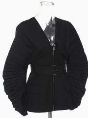 Pre Order: Black Pleated Belted Blazer