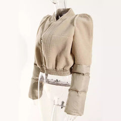 Tower Shoulder Plush Splicing Quilt Exaggerated Cotton Jacket