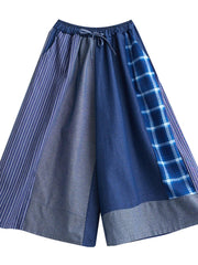 Retro Elastic Waist Patchwork Wide Leg Pants