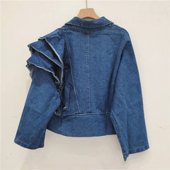 V-Neck Ruffle Edge Denim Jacket