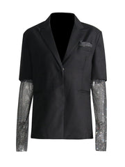 Stitched Black Mid-Length Blazer