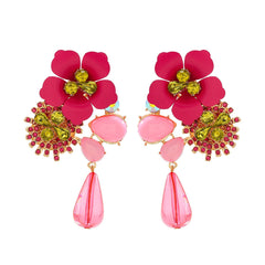 Resin Flower Diamond Studded Retro Earrings