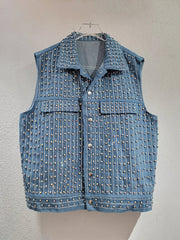 Diamond Embroidered Sleeveless Striped Vest