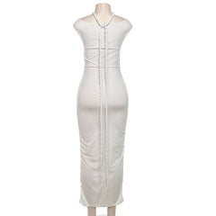 Pleated High Waist Slim Fit Wrapped Hip Maxi Dress