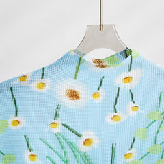 Chic Floral Sky Blue Drapey 2 Piece Top and Skirt Set