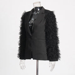 V-Neck Ruffled Long Sleeved Suit Jacket