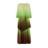Gradient Color Shawl Top Pleated Loose Dress