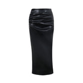 Polyurethane Leather Back Slit Skirt
