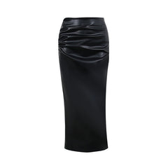 Polyurethane Leather Back Slit Skirt