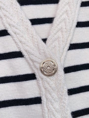 Striped V-Neck Knit Vest + A-Line Knit Skirt