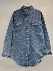 Diamond Studded Loose Denim Shirt