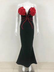Flower Chain Strapless Long Evening Dress