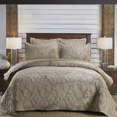 Winter Plush Quilt Set 3PCS Bedspread on the Bed Plain Embroidered Bed Cover with Shams King Size Quilted Blanket in Bed