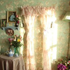 1 pcs Idyllic country style flower lotus leaf curtain head ribbon pull-down fan-shaped semicircular curtain gauze curtain