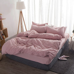 Product Solid Color 3/4 Pcs Bedding Set Microfiber Bedclothes Navy Blue Gray Bed Linens Duvet Cover Set Bed Sheet