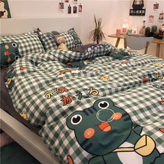 Boys Girls Bedding Set Fashion Adult Children Bed Linen Duvet Quilt Cover Pillowcase Cute Cartoon Bear Polyester Flat Sheets