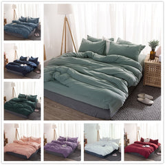 Product Solid Color 3/4 Pcs Bedding Set Microfiber Bedclothes Navy Blue Gray Bed Linens Duvet Cover Set Bed Sheet