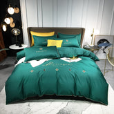 Four-piece bedding light luxury cotton double household bed sheet quilt cover embroidered little bee fashion bedding green