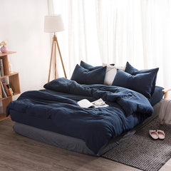Product Solid Color 3/4 Pcs Bedding Set Microfiber Bedclothes Navy Blue Gray Bed Linens Duvet Cover Set Bed Sheet