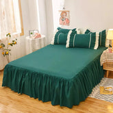 Bonenjoy 1pc Plain Dyed Bed Skirt with Elastic Green Solid Color Single/Queen/King Size Bed Sheet Ruffles(Pillowcase need order)