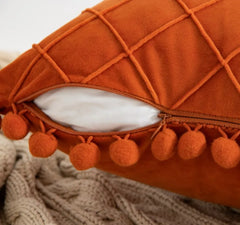 Inyahome Velvet Pillowcase Cover with Pompom Ball Blue Green Cushion Cover Bedroom Sofa Decoration Pillow Cases 35x50cm/50x50cm