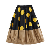 Polka Dots Spliced Midi Skirt