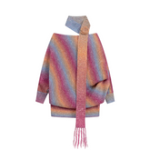 Striped Knitted Scarf-Collar Sweater