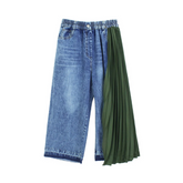 One-Sided Pleated Drape Denim Pants