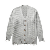 Studded Braided Knit Ripped Cardigan