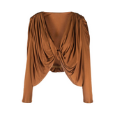 Ruched Knot Deep V-Neck Top