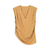 Curved Hem Sleeveless Pleated Top