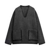 Overstitched Patch Pockets Knitted Sweater
