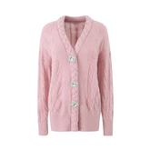 Pre Order: Bejeweled Buttons Cable Knit Sweater